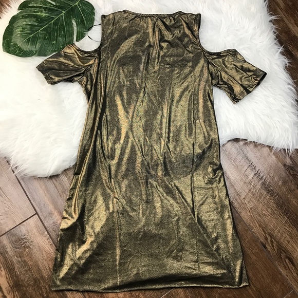 GLAMOROUS • Gold Metallic Cold Shoulder Dress - Picture 7 of 7